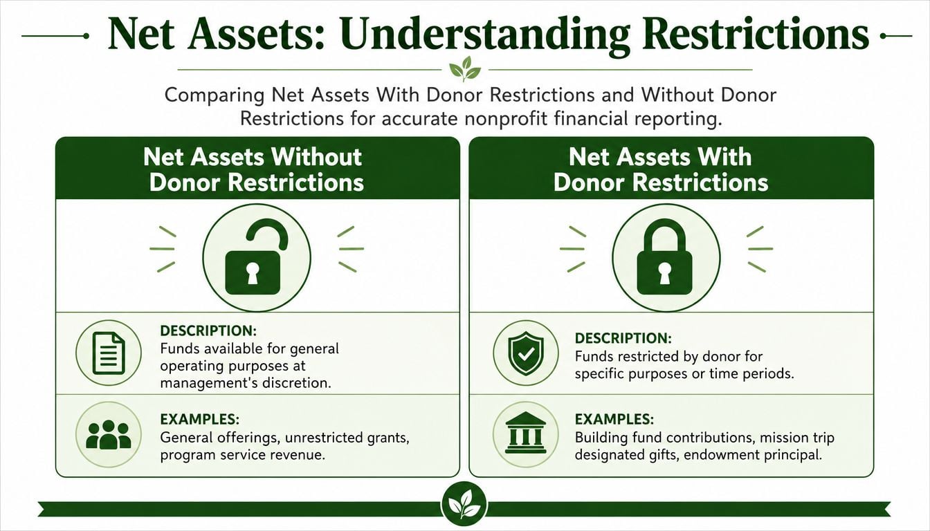 A chart comparing nonprofit net assets with donor restrictions and net assets without donor restrictions.