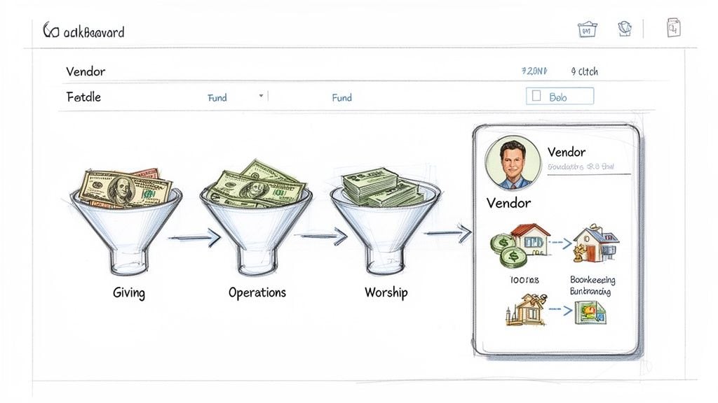 Conceptual diagram illustrating financial flow from giving through operations to vendor services.