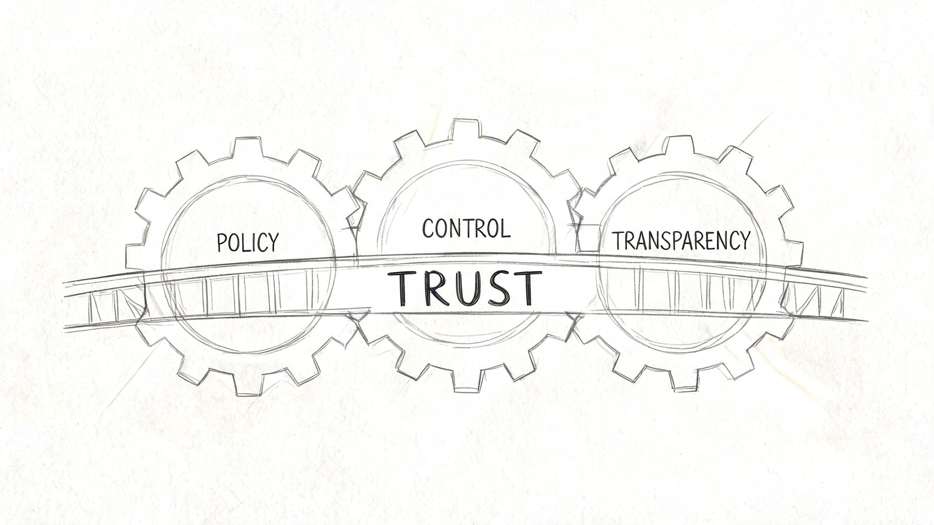 A conceptual sketch illustrating trust as a mechanism driven by the core components of policy, control, and transparency.